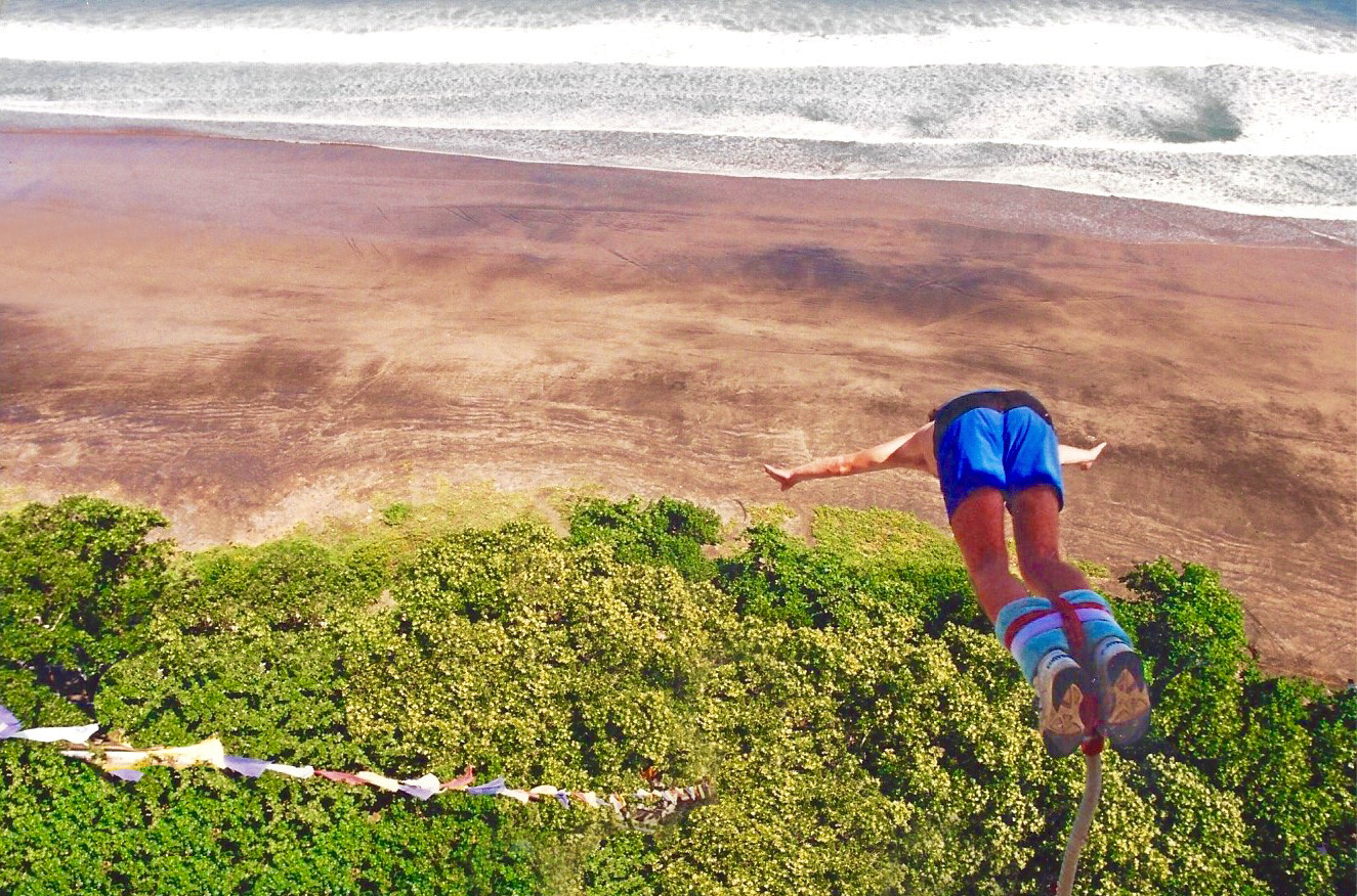 Launching from the platform over Kuta Beach