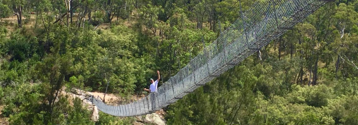 Lee Burrows from This Life List high up on Bowtells Swing Bridge in the megalong valley blue mountains NSW January 2017