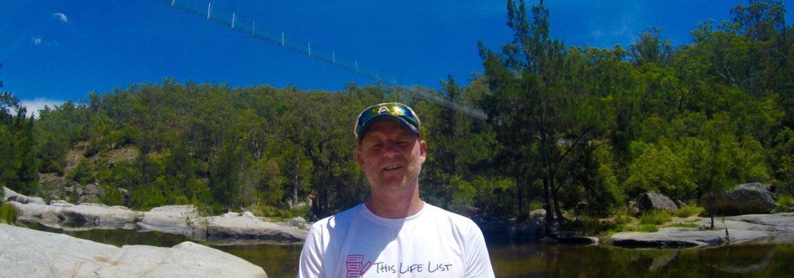 Lee Burrows under Bowtells Swing Bridge in the Megalong Valley, Blue Mountains NSW January 2017